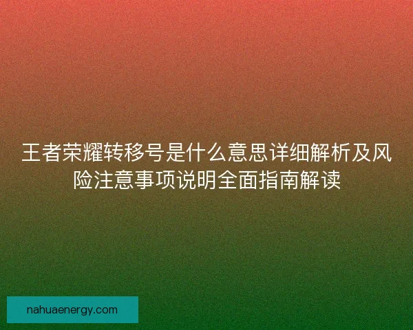 王者荣耀转移号是什么意思详细解析及风险注意事项说明全面指南解读